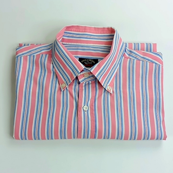 Paul & Shark Men's Button Front Pink/ Blue Stripe Shirt Size 42 - Picture 12 of 12